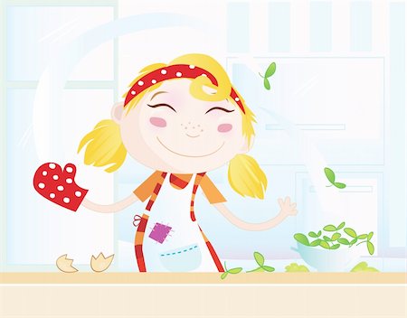 Cooking girl have fun in the kitchen.Vector Illustration Stock Photo - Budget Royalty-Free & Subscription, Code: 400-04116513