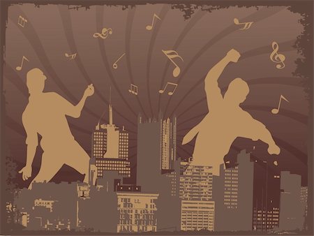 simsearch:400-04688937,k - two silhouette on grunge city background Stock Photo - Budget Royalty-Free & Subscription, Code: 400-04110105