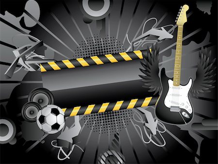 soccer retro designs - Vector abstract grunge background with audio speakers guitar and soccer ball. Stock Photo - Budget Royalty-Free & Subscription, Code: 400-04111149