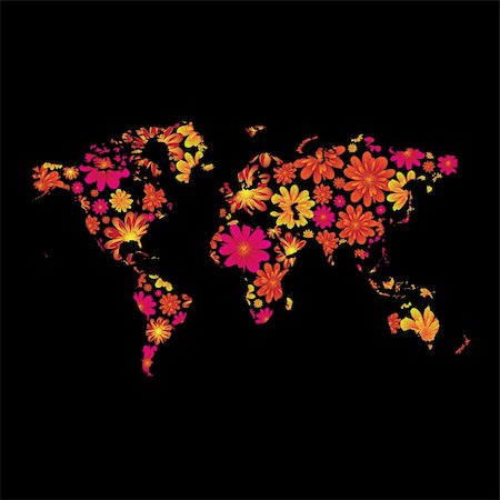 simsearch:400-04594310,k - Brightly colored floral world design with black background Photographie de stock - Aubaine LD & Abonnement, Code: 400-04111932