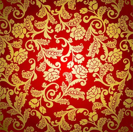red and gold fabric for curtains - Seamless Damask floral background pattern. Vector illustration. Stock Photo - Budget Royalty-Free & Subscription, Code: 400-04112320