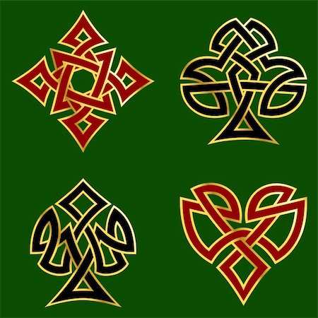 Celtic knotwork designs for card suits, with a gold rim.  of Graphics are grouped and in several layers for easy editing. The file can be scaled to any size. Stock Photo - Budget Royalty-Free & Subscription, Code: 400-04112367