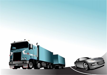 simsearch:400-05034481,k - Car and truck on the road. Vector illustration Stock Photo - Budget Royalty-Free & Subscription, Code: 400-04112475