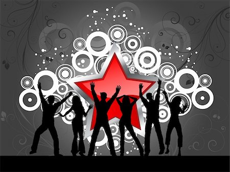 simsearch:400-04389591,k - Silhouettes of people dancing on abstract star background Stock Photo - Budget Royalty-Free & Subscription, Code: 400-04113136