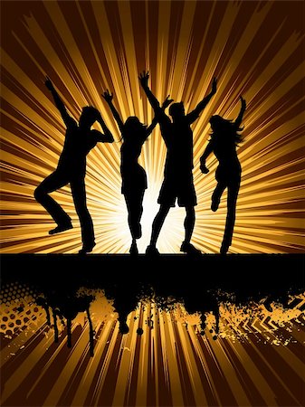 simsearch:400-04389591,k - Silhouettes of people dancing on grunge starburst background Stock Photo - Budget Royalty-Free & Subscription, Code: 400-04113133