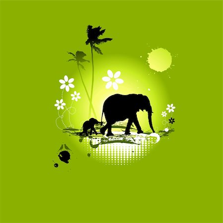 simsearch:400-05311254,k - Family of elephants, summer illustration Stock Photo - Budget Royalty-Free & Subscription, Code: 400-04113461