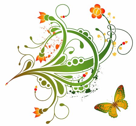 simsearch:400-04060446,k - Grunge flower background with butterfly, element for design, vector illustration Stock Photo - Budget Royalty-Free & Subscription, Code: 400-04124402