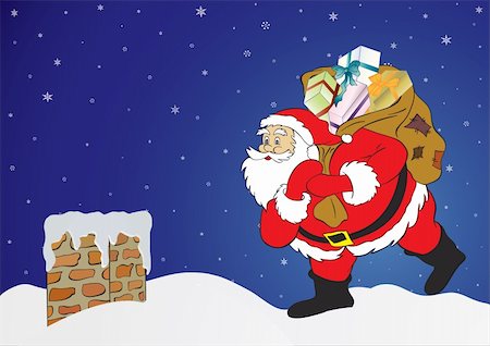 Christmas night, Santa Claus with presents in a chimney. Stock Photo - Budget Royalty-Free & Subscription, Code: 400-04124780