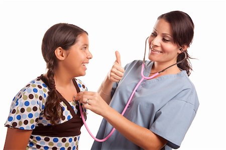 Pretty Hispanic Girl and Female Doctor Isolated on a White Background. Stock Photo - Budget Royalty-Free & Subscription, Code: 400-04125538