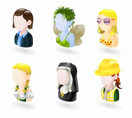 engineers hat cartoon - An avatar people web or internet icon set series. Includes female characters of business woman, fairy or elf, bikini girl, german style waitress, nun and female engineer Stock Photo - Budget Royalty-Free & Subscription, Code: 400-04126202