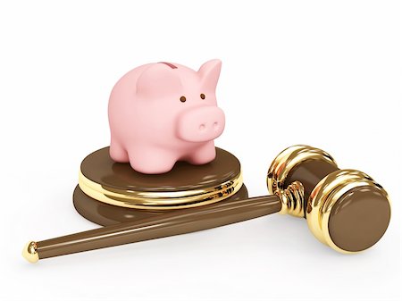 simsearch:400-04231986,k - Judicial 3d gavel and piggy bank. Objects over white Stock Photo - Budget Royalty-Free & Subscription, Code: 400-04127877