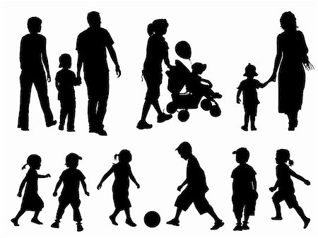 family fun day background - A set of parents and children silhouettes. Vector illustration. Foto de stock - Super Valor sin royalties y Suscripción, Código: 400-04128370