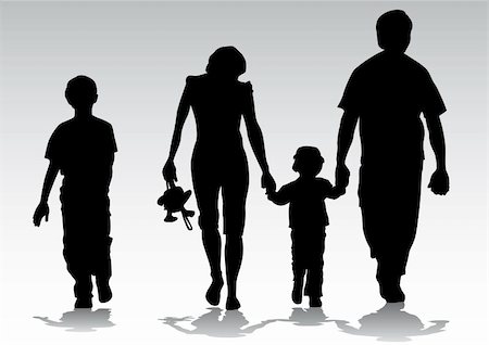 summer body cartoon - Vector drawing families to walk. Silhouettes on a white background Stock Photo - Budget Royalty-Free & Subscription, Code: 400-04129486