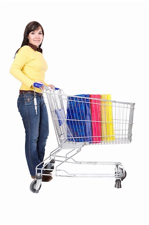 happy young woman with shopping cart Photographie de stock - Aubaine LD & Abonnement, Code: 400-04121962