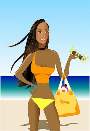 simsearch:400-04334131,k - Ethnic Woman in a fashionable swimsuit with a beach scene. Stock Photo - Budget Royalty-Free & Subscription, Code: 400-04123122