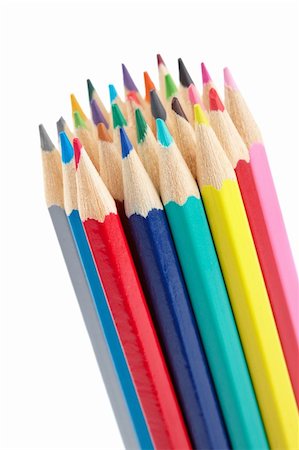 Assortment of coloured pencils isolated on white background. Shallow depth of field Stock Photo - Budget Royalty-Free & Subscription, Code: 400-04123755