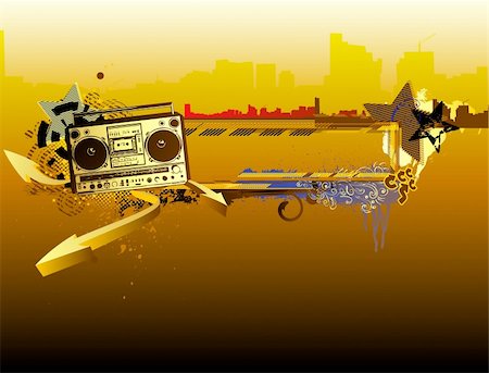 simsearch:400-05094234,k - Vector illustration of urban music grunge frame with stars and boombox Foto de stock - Super Valor sin royalties y Suscripción, Código: 400-04123769