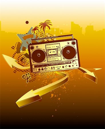 simsearch:400-05094234,k - Vector illustration of urban music grunge background with stars and boombox Foto de stock - Super Valor sin royalties y Suscripción, Código: 400-04123771