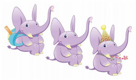 Three types of elephant: normal, school and party, cartoon and vector characters Stock Photo - Budget Royalty-Free & Subscription, Code: 400-04134039