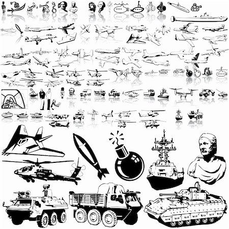 design about airplane service - Army set of black sketch. Part 6. Isolated groups and layers. Stock Photo - Budget Royalty-Free & Subscription, Code: 400-04134094