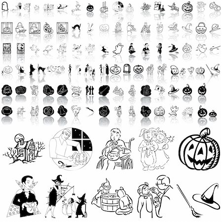 Halloween set of black sketch. Part 5. Isolated groups and layers. Stock Photo - Budget Royalty-Free & Subscription, Code: 400-04134485