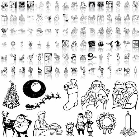 santa window - Christmas set of black sketch. Part 4. Isolated groups and layers. Stock Photo - Budget Royalty-Free & Subscription, Code: 400-04135065