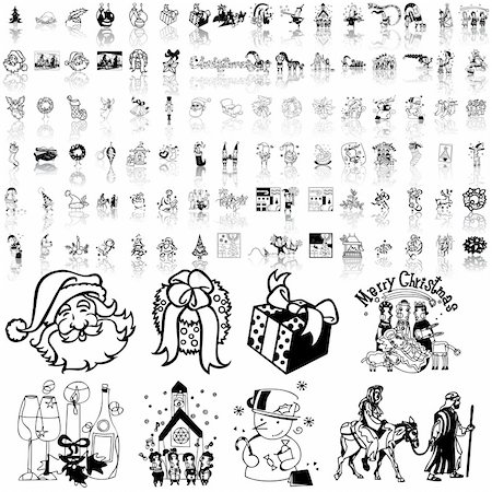 Christmas set of black sketch. Part 12. Isolated groups and layers. Stock Photo - Budget Royalty-Free & Subscription, Code: 400-04135073