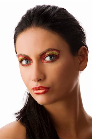 simsearch:400-05895838,k - pretty woman with creative red and golden make up looking in camera Foto de stock - Super Valor sin royalties y Suscripción, Código: 400-04135104