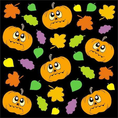 simsearch:400-04236823,k - Halloween background 2 with pumpkins and leaves - vector illustration. Stock Photo - Budget Royalty-Free & Subscription, Code: 400-04135127