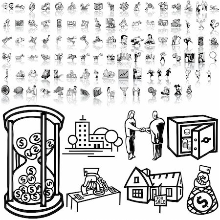 silhouette clip art homes - Business set of black sketch. Part 3. Isolated groups and layers. Stock Photo - Budget Royalty-Free & Subscription, Code: 400-04136100