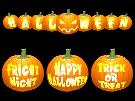simsearch:400-05325412,k - Shiny vector halloween pumpkins, isolated on black background. Stock Photo - Budget Royalty-Free & Subscription, Code: 400-04136692