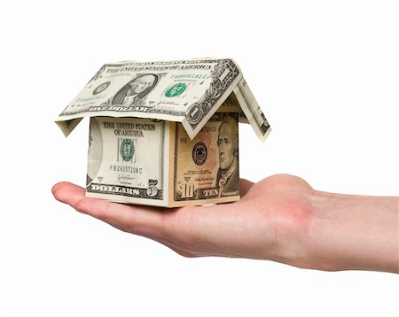 simsearch:400-04268399,k - hand holding a small house built out of dollar bills Stock Photo - Budget Royalty-Free & Subscription, Code: 400-04137455