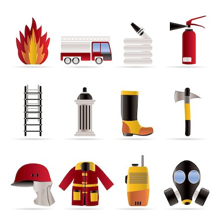 fire extinguisher - fire-brigade and fireman equipment icon - vector icon set Stock Photo - Budget Royalty-Free & Subscription, Code: 400-04137482