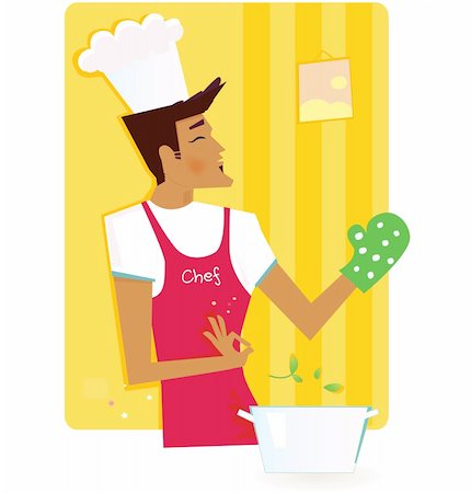 dinner cartoon background - Chef in style kitchen  – vector Illustration. Stock Photo - Budget Royalty-Free & Subscription, Code: 400-04137879