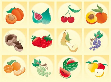 dinner cartoon background - Fruit with background- vector and cartoon illustration Stock Photo - Budget Royalty-Free & Subscription, Code: 400-04138439
