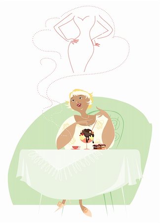 dreaming about eating - Illustration of a lady dreaming about smaller size of her body Stock Photo - Budget Royalty-Free & Subscription, Code: 400-04138666
