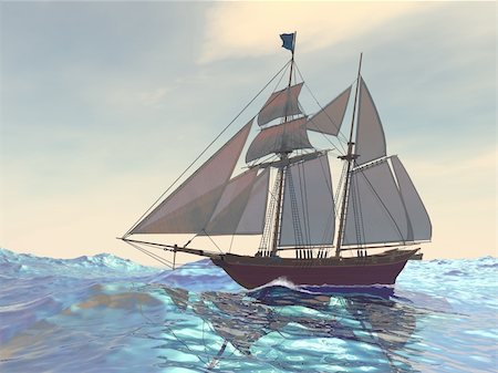 simsearch:400-05124606,k - A ship sails in blue ocean seas on its first voyage. Stock Photo - Budget Royalty-Free & Subscription, Code: 400-04139162