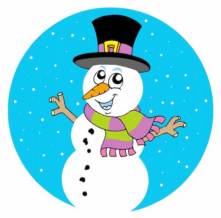 Bonhomme de neige animé sur fond blanc - illustration vectorielle. Photographie de stock - Aubaine LD & Abonnement, Code: 400-04139813