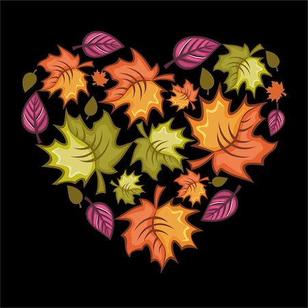 simsearch:400-06418836,k - Different types of autumnal leafs combined in a shape of a heart. On black background. Stock Photo - Budget Royalty-Free & Subscription, Code: 400-04139905
