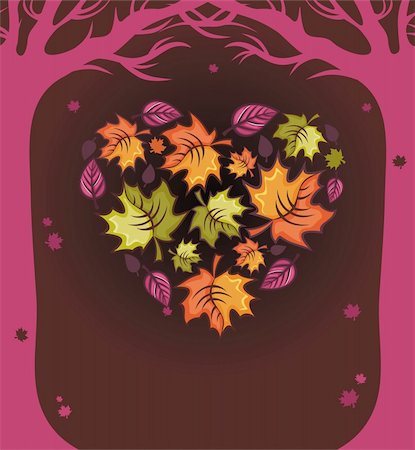 simsearch:400-04746640,k - A beautiful composition of autumn leaves in a shape of a heart, flying in the air between two trees. Stock Photo - Budget Royalty-Free & Subscription, Code: 400-04139910