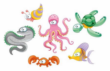 Family of marine animals - funny and cartoon characters Stock Photo - Budget Royalty-Free & Subscription, Code: 400-04131036