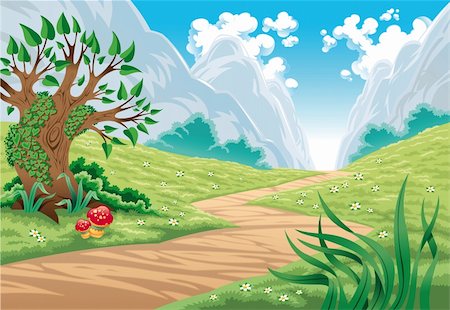 Mountain landscape, cartoon and vector illustration Stock Photo - Budget Royalty-Free & Subscription, Code: 400-04131066