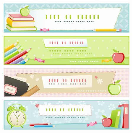 simsearch:400-06084780,k - set of four different pastel colored banners on school related topics Stock Photo - Budget Royalty-Free & Subscription, Code: 400-04132393