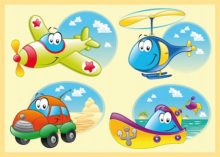 Family of vehicles with background. Cartoon and vector illustration Stock Photo - Budget Royalty-Free & Subscription, Code: 400-04132517