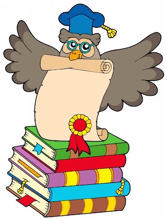 simsearch:400-04311432,k - Wise owl with diploma and books - vector illustration. Stock Photo - Budget Royalty-Free & Subscription, Code: 400-04133133