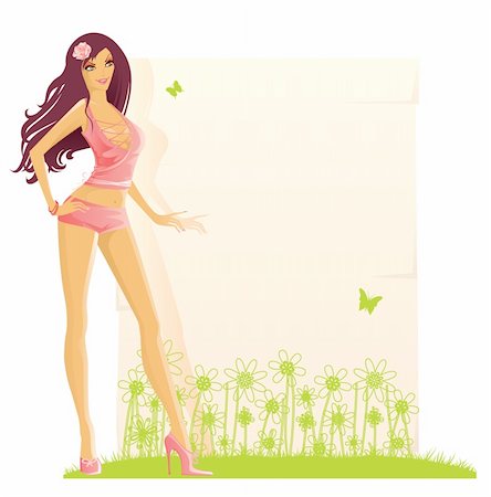 simsearch:400-07421488,k - Summer girl with banner for text, vector Stock Photo - Budget Royalty-Free & Subscription, Code: 400-04133612