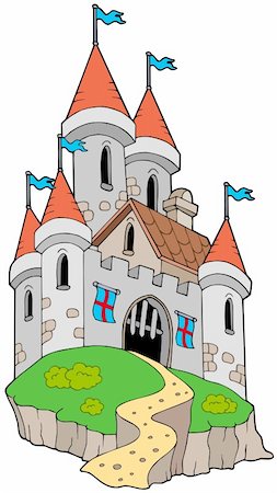 fantasy european castles - Spectacular medieval castle on hill - vector illustration. Stock Photo - Budget Royalty-Free & Subscription, Code: 400-04144032
