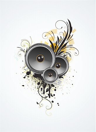 speakers graphics - Vector illustration of grunge floral abstract  Background with music design elements Stock Photo - Budget Royalty-Free & Subscription, Code: 400-04144100