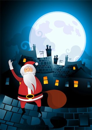 Santa roof hopping on christmas eve...Merrry Christmas! Stock Photo - Budget Royalty-Free & Subscription, Code: 400-04144334