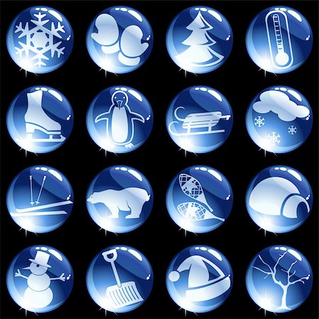 simsearch:400-07900302,k - 16 dark blue glass buttons with a winter theme. Graphics are grouped and in several layers for easy editing. The file can be scaled to any size. Stock Photo - Budget Royalty-Free & Subscription, Code: 400-04144422